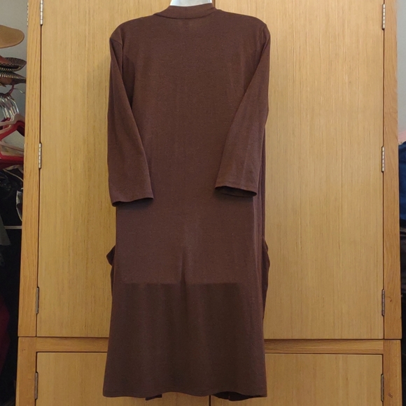 Zenana Premium SZ M 3/4 Sleeve Brown Open Long Cardigan - Picture 2 of 6